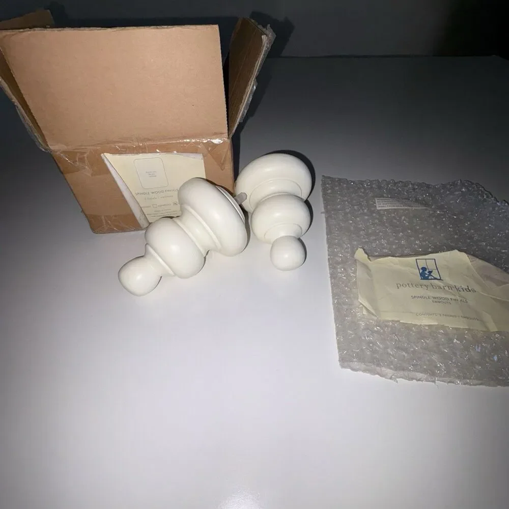Pottery Barn Set Of 2 White Wood Finials NEW Hardware